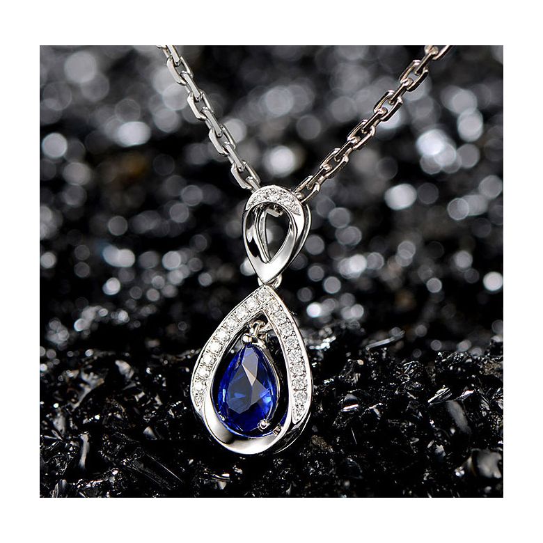 Pendeloque Or blanc 18 carats - Saphir et Diamants en poire - 3