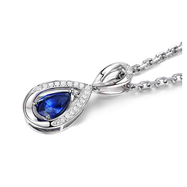 Pendeloque Or blanc 18 carats - Saphir et Diamants en poire - 4