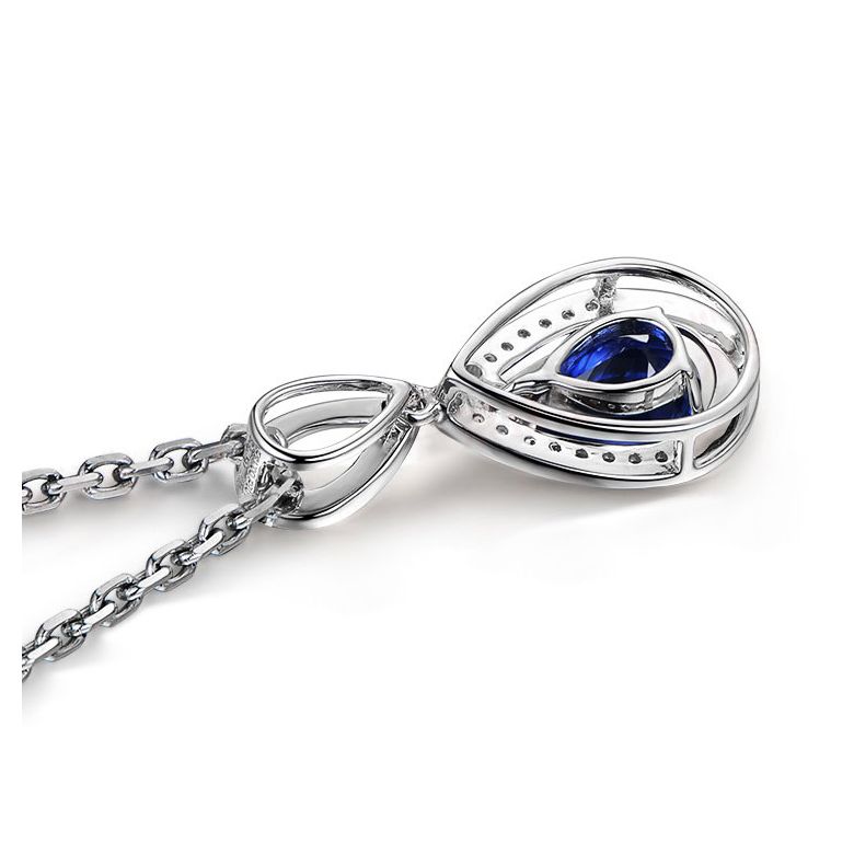 Pendeloque Or blanc 18 carats - Saphir et Diamants en poire - 5