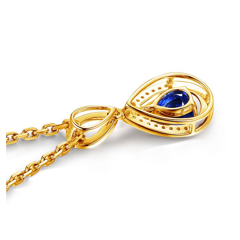 Pendeloque Or jaune 18 carats - Saphir et Diamants en poire - 4