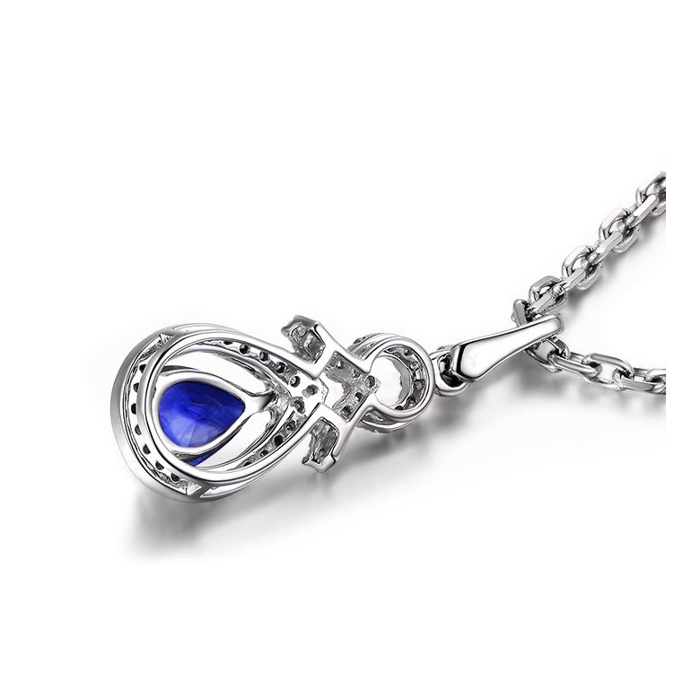 Pendentif Or blanc 18 carats - Saphir et diamants en poire - 5
