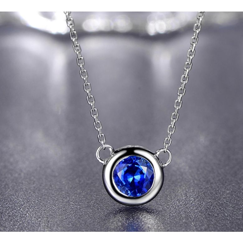 Collier pendentif solitaire saphir Or blanc - 4