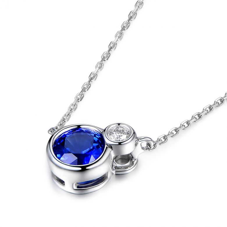 Collier pendentif Or blanc, saphir et diamant sertis clos - 6