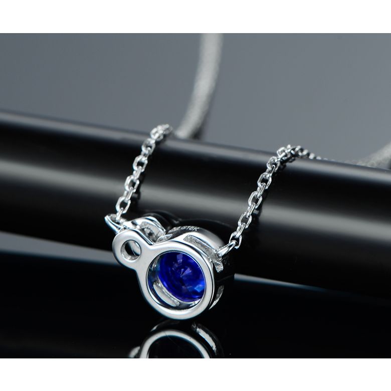 Collier pendentif Or blanc, saphir et diamant sertis clos - 4