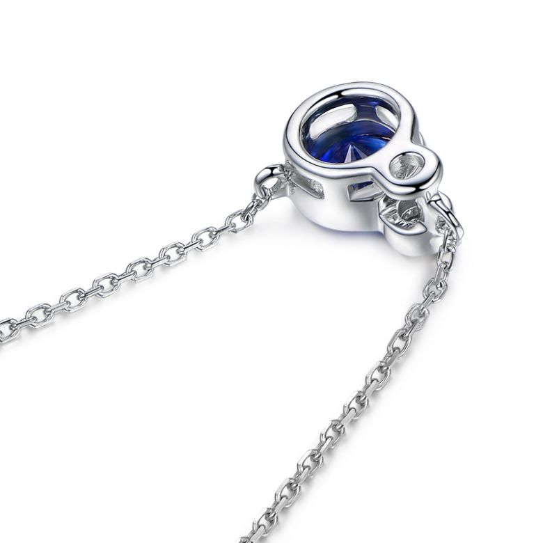 Collier pendentif Or blanc, saphir et diamant sertis clos - 7