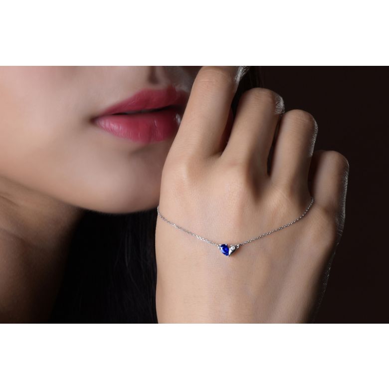 Pendentif coeur saphir et diamant. Or blanc avec sa chaîne - 5