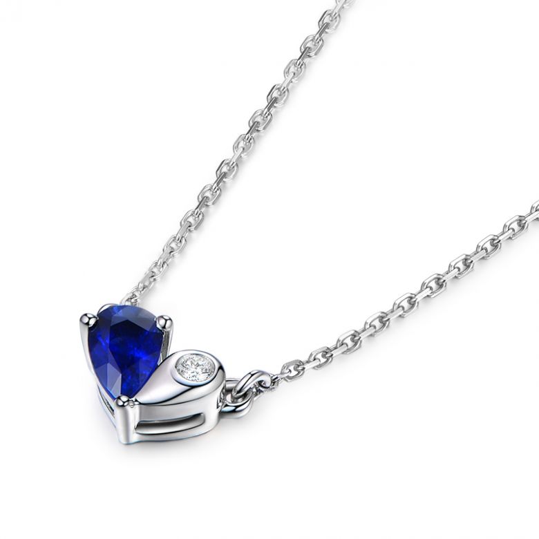 Pendentif coeur saphir et diamant. Or blanc avec sa chaîne - 6