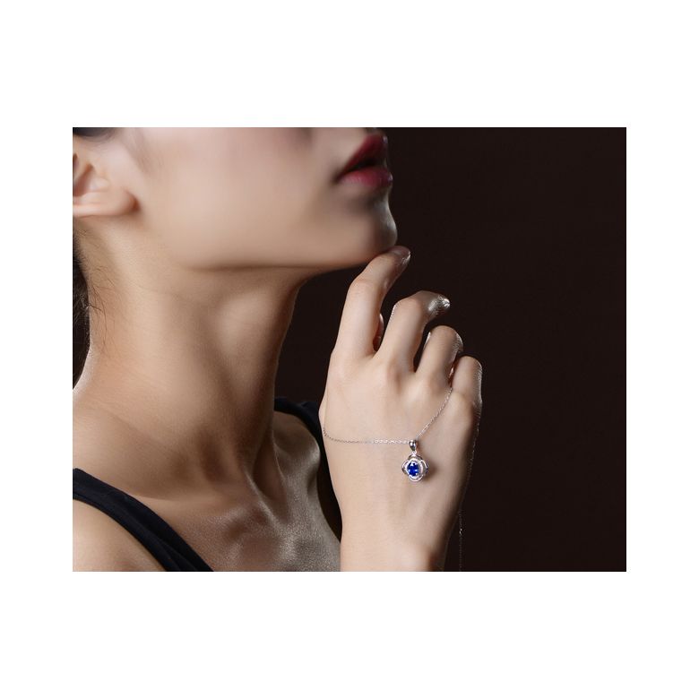 Pendentif saphir 1 carat. Breloque Or blanc motif fleur - 5