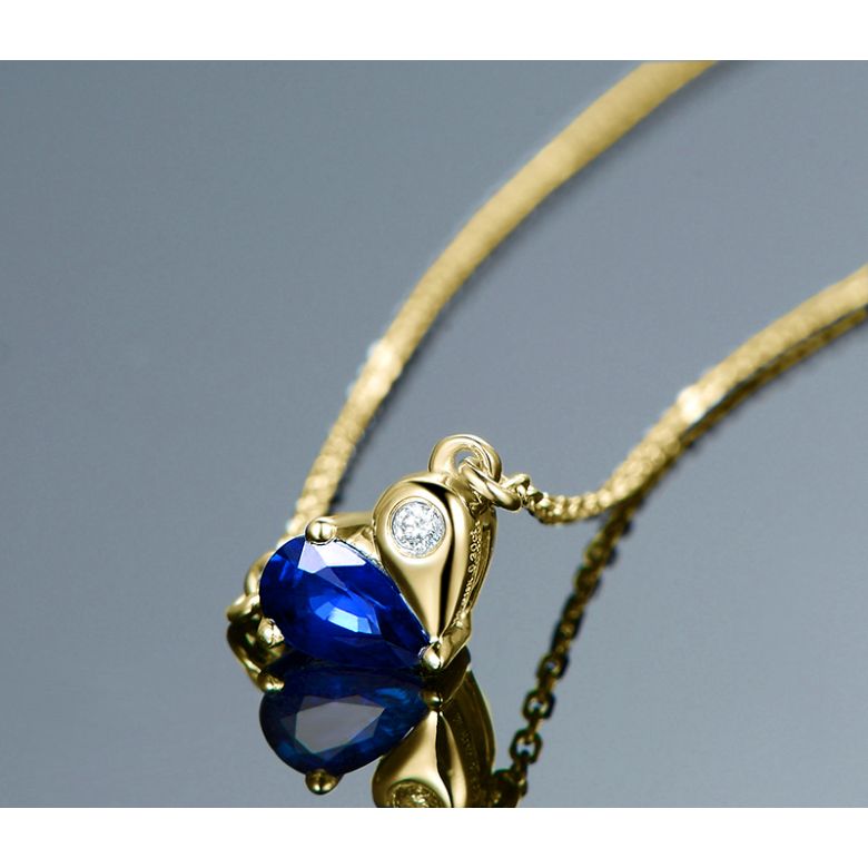 Pendentif coeur saphir et diamant. Or jaune avec sa chaîne - 4