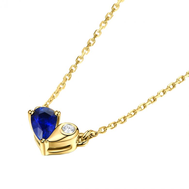 Pendentif coeur saphir et diamant. Or jaune avec sa chaîne - 5