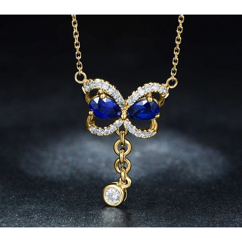 Pendentif papillon saphirs et diamants. Or jaune 18cts - 4