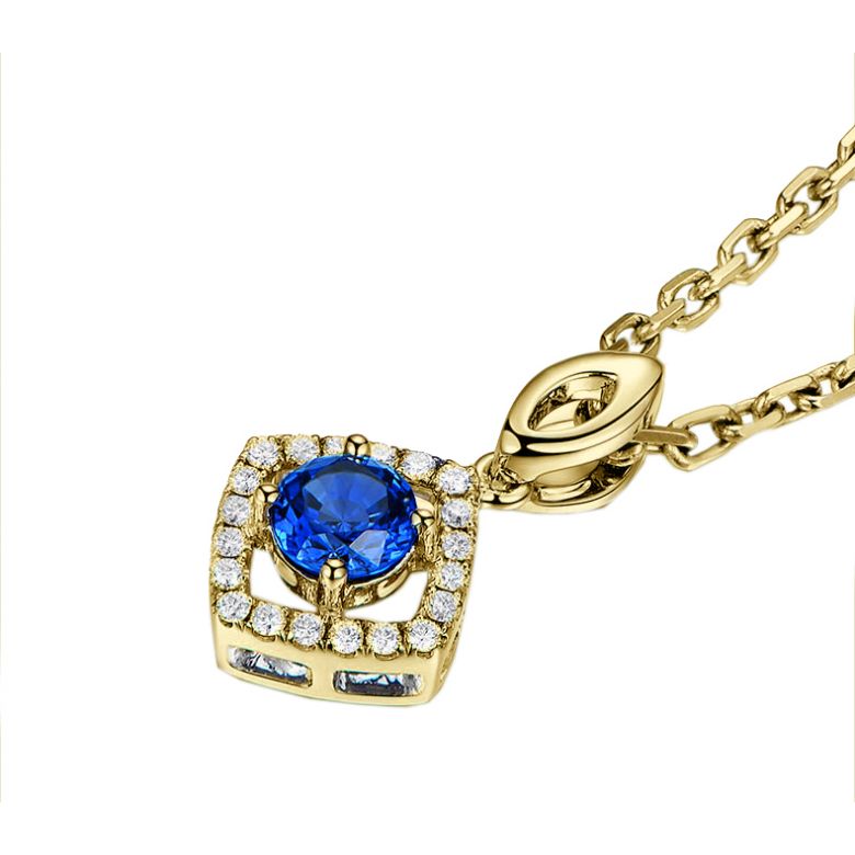 Pendentif losange Or jaune, saphir et diamants - 6