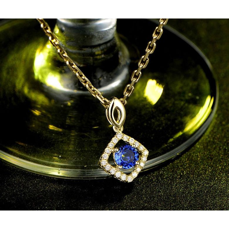 Pendentif losange Or jaune, saphir et diamants - 3