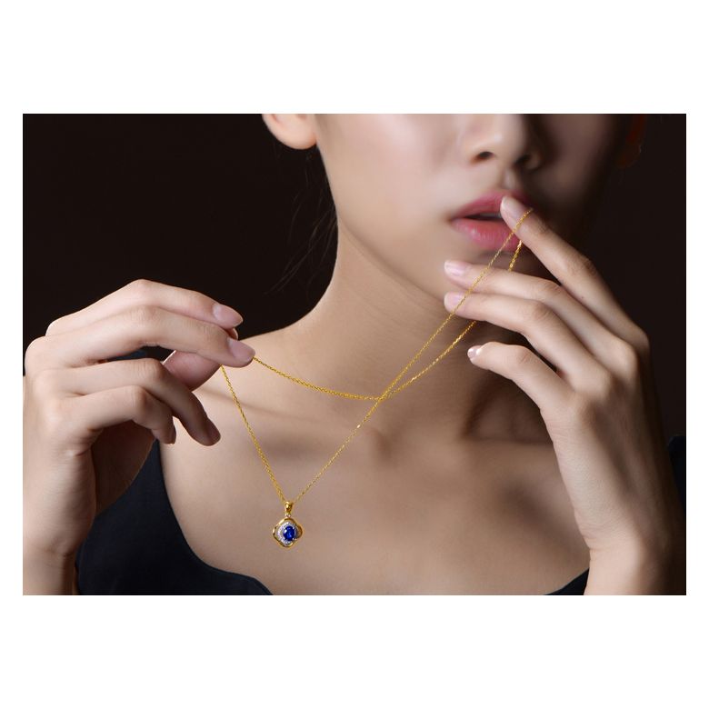 Pendentif saphir 1 carat. Breloque Or jaune motif fleur - 4