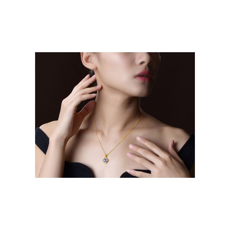 Pendentif saphir 1 carat. Breloque Or jaune motif fleur - 2