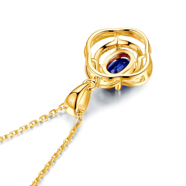 Pendentif saphir 1 carat. Breloque Or jaune motif fleur - 10