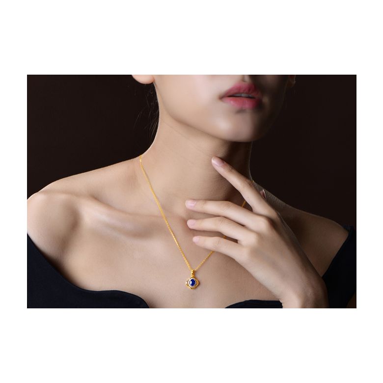 Pendentif saphir 1 carat. Breloque Or jaune motif fleur - 6