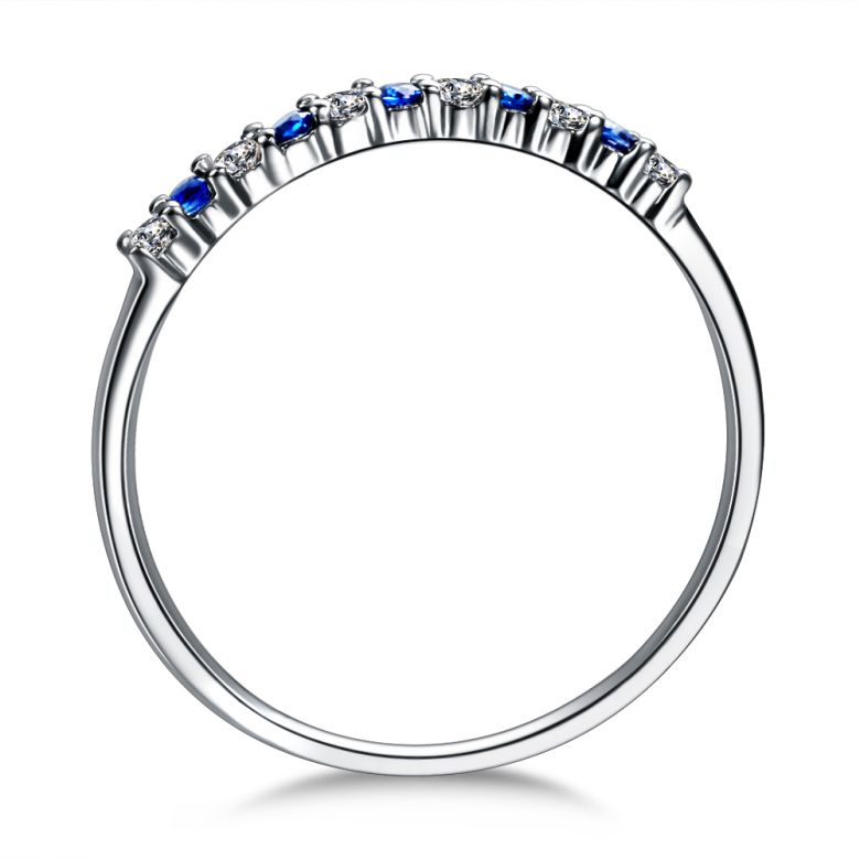 Anneau Diamants et Saphirs en alternance - Or blanc 18 carats - 6