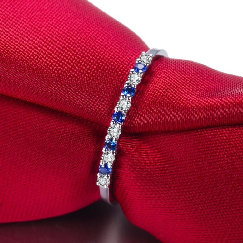 Anneau Diamants et Saphirs en alternance - Or blanc 18 carats - 4