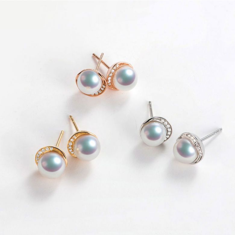 Boucles oreilles couronne Or blanc Diamants. Perles Akoya - 9