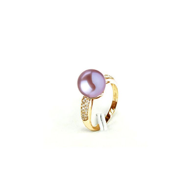 Bague Cyrène. Perle Lavande Or jaune, Diamants - 2